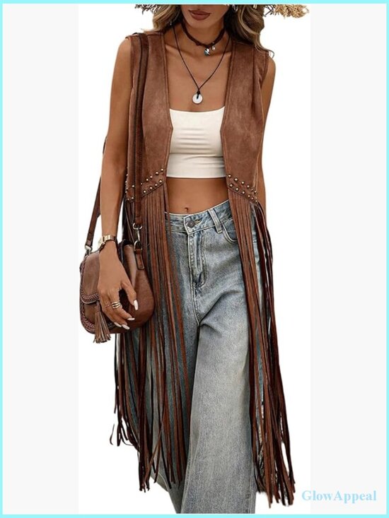 Jackets & Blazers - Tassel Fringe Sleeveless Vest - Cowboy Chic Outerwear Suede Vest